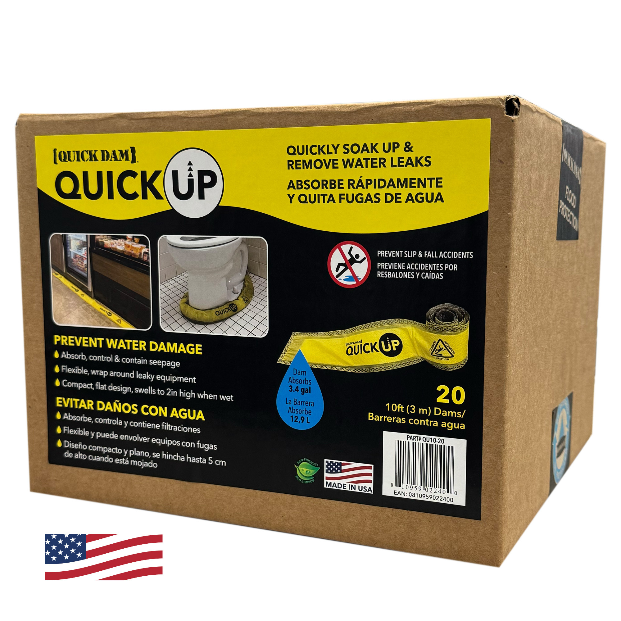 Quick Dam Quick Up Water Dams — 10ft., 20/Box, Super Absorbent, Disposable, Model# QU10-20